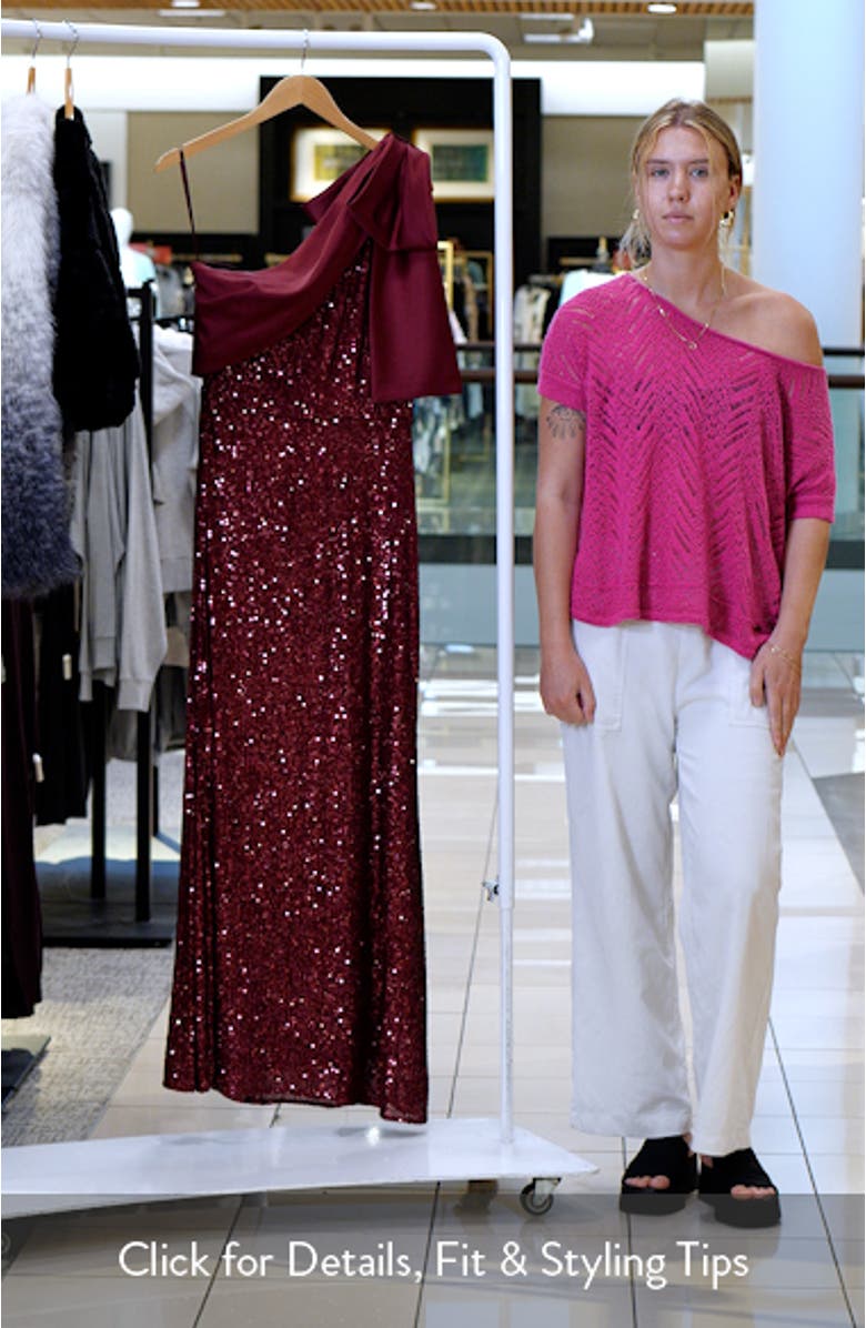 Sequin Bow One-Shoulder Column Gown, sales video thumbnail