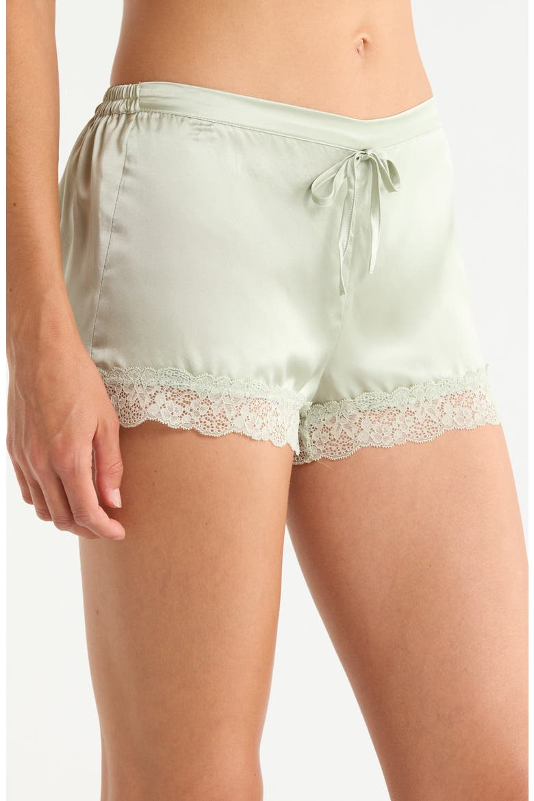 Milky Lace Trim Washable Silk Satin Pajama Shorts, Alternate, color, BLEACH