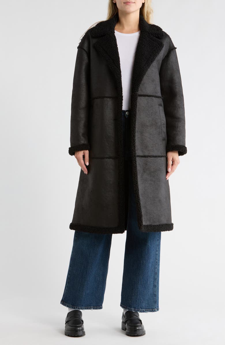 BCBGeneration Faux Shearling Lined Faux Suede Coat, Alternate, color, Black