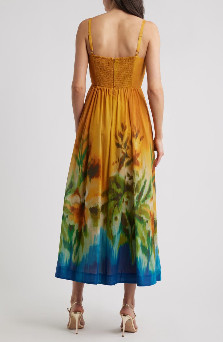 Tahari ASL Placed Foral Cotton Dress, Alternate, color, Mustard Haze