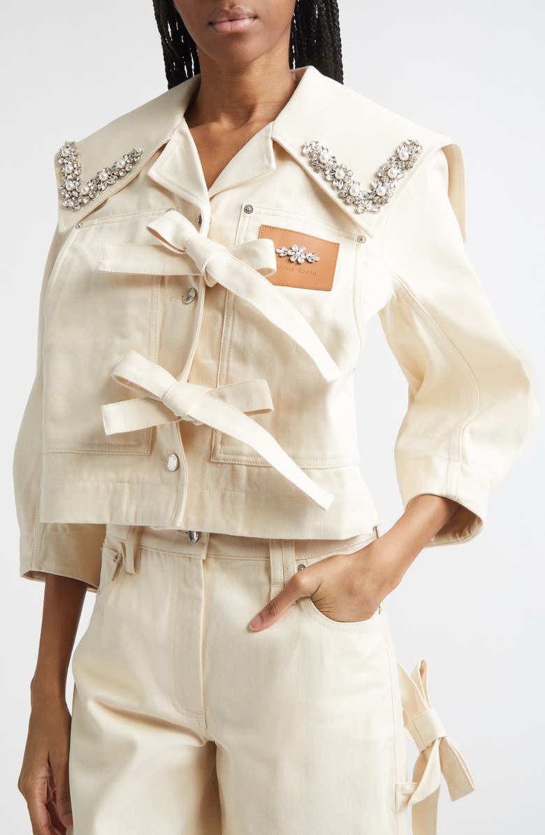 Simone Rocha Cropped Sailor Collar Workwear Jacket, Alternate, color, Ecru/ Pearl/ Clear