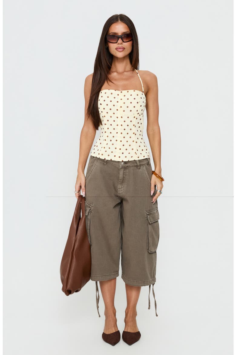 Bon Bon Dot Halter Top, Alternate, color, YELLOW / BROWN POLKA