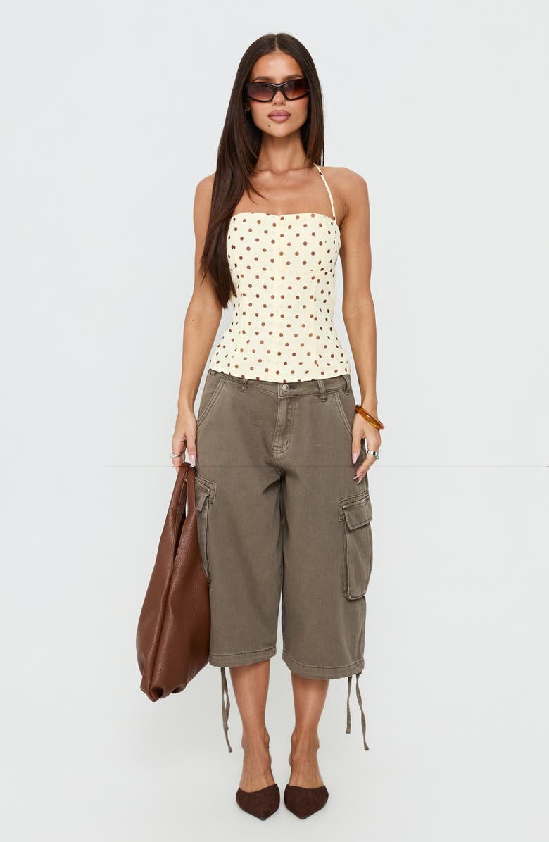 Princess Polly Bon Bon Dot Halter Top, Alternate, color, Yellow / Brown Polka