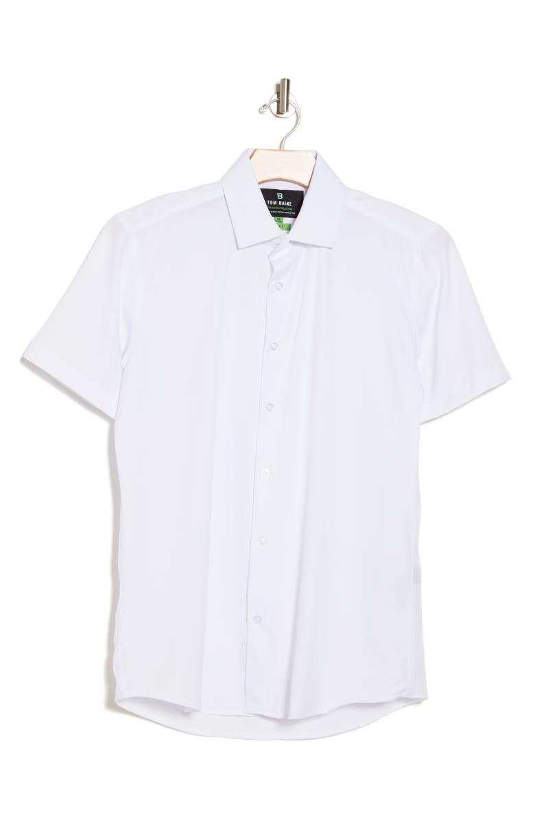 TOM BAINE Slim Fit Performance Short Sleeve Button-Up Shirt, Alternate, color, White