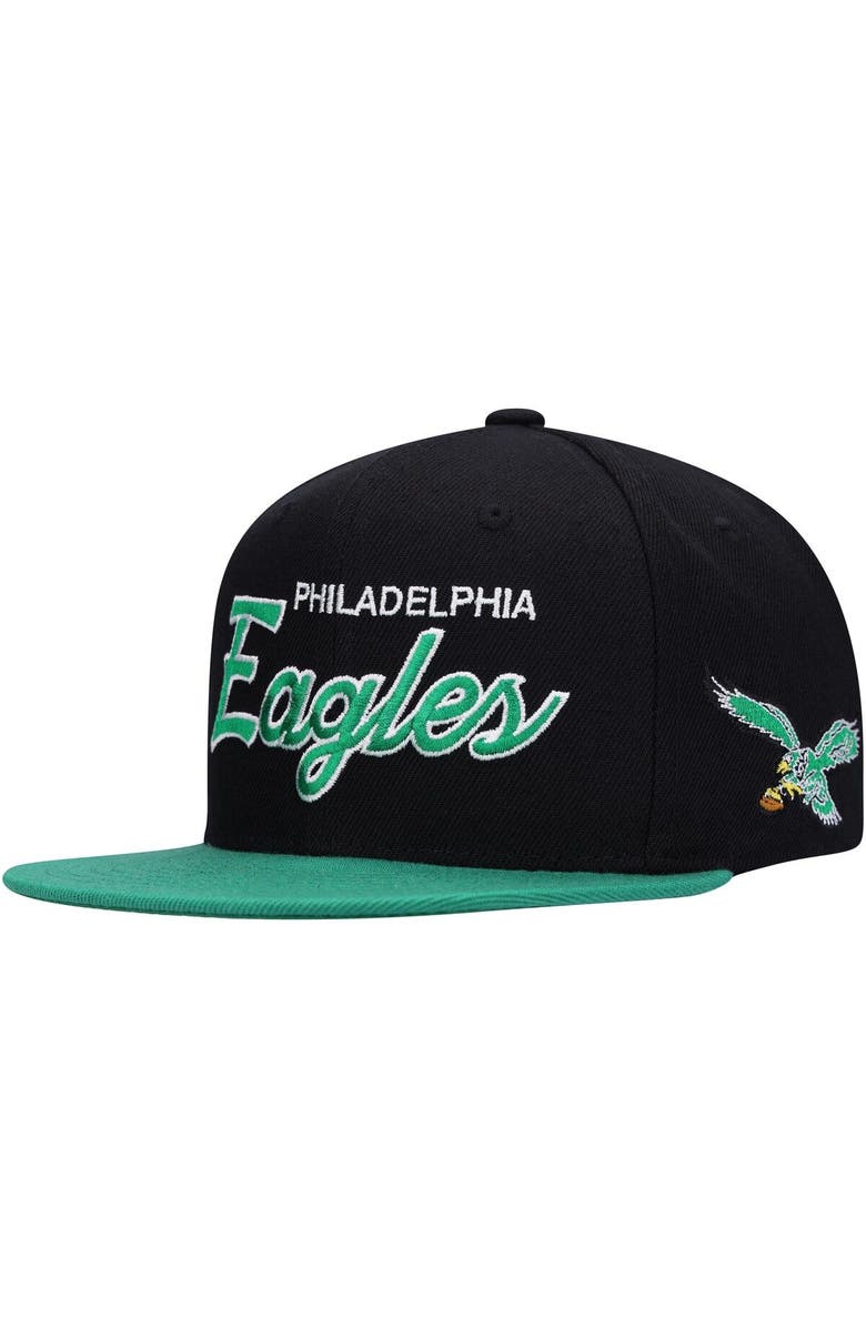 Mitchell & Ness Youth Mitchell & Ness Black/Midnight Green Philadelphia Eagles Team Script Snapback Hat, Main, color,