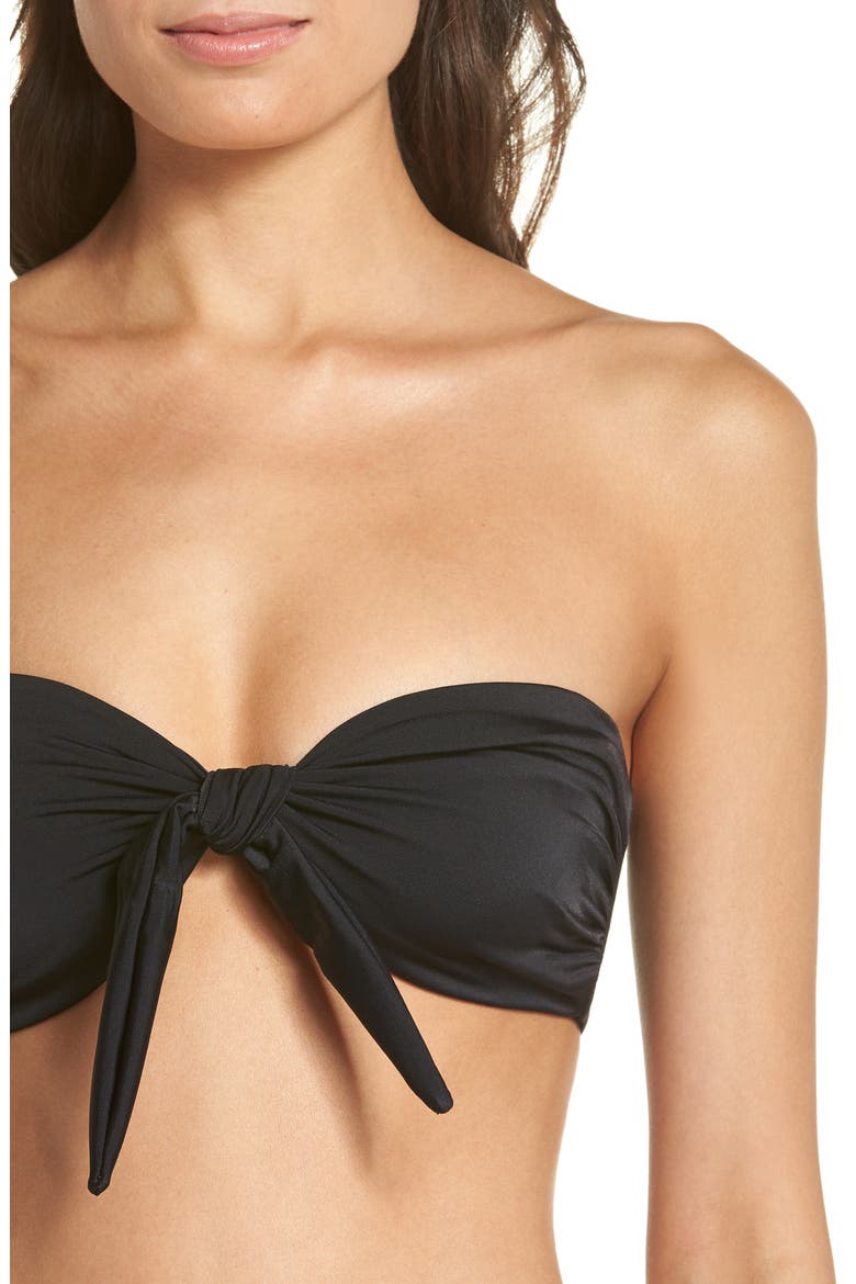 Riviera Tie Front Bandea Bikini Top, Alternate, color, BLACK