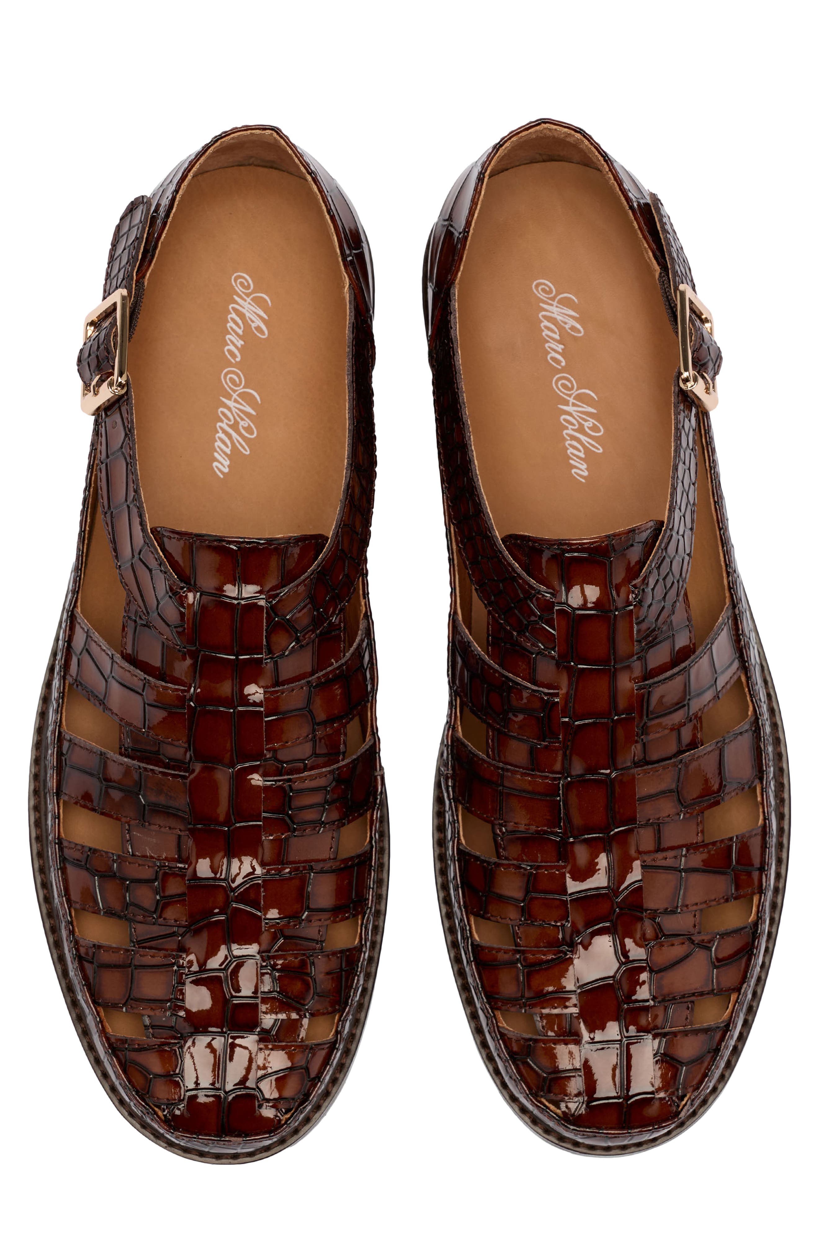 Mariner Croc Embossed Leather Fisherman Sandal, Alternate, color, BROWN CROC