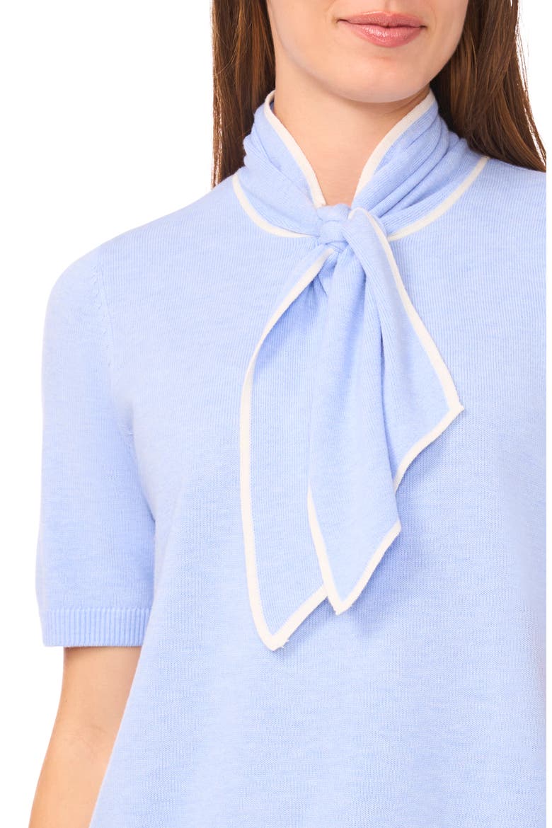 Tipped Tie Neck Sweater, Alternate, color, SWEET BLUE