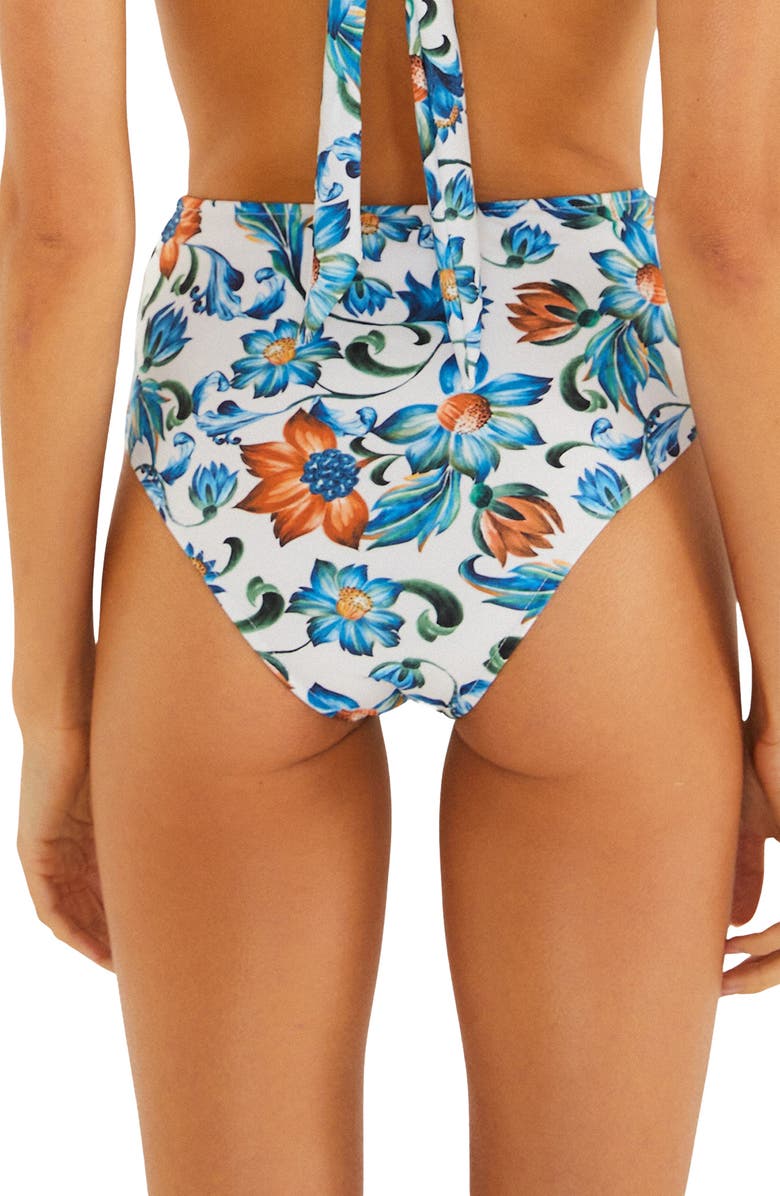 FARM Rio Flora Tile High-Waist Bikini Bottoms, Alternate, color, Flora Tile Off-White
