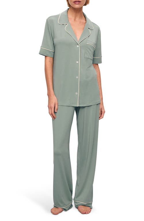 Shop Eberjey Gisele Short Sleeve Jersey Knit Pajamas In Eucalyptus/ivory