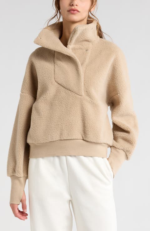 Faux Shearling Funnel Neck Pullover