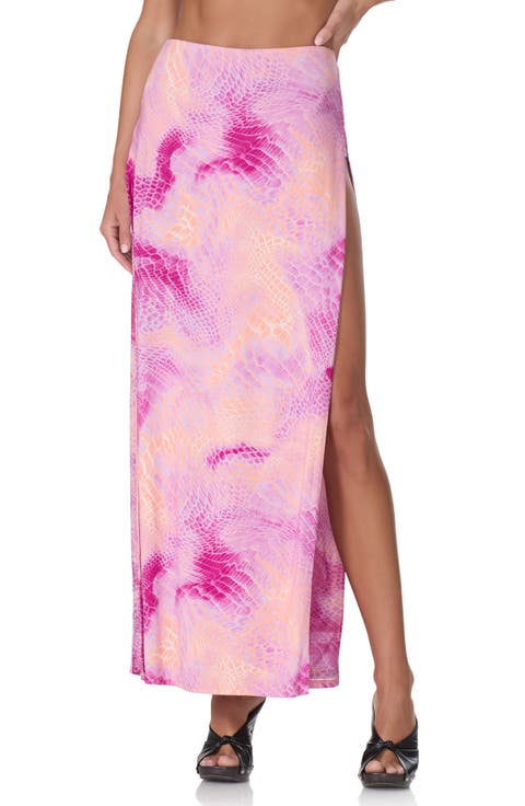 Tempest Snakeskin Print Side Slit Maxi Skirt