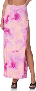 AFRM Tempest Snakeskin Print Side Slit Maxi Skirt