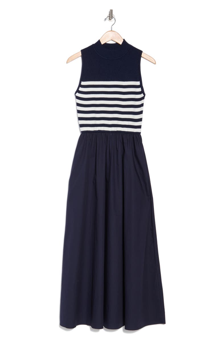 BY DESIGN Country Club Sleeveless Mixed Media Maxi Dress, Alternate, color, Pitch Navy/ White Stripe