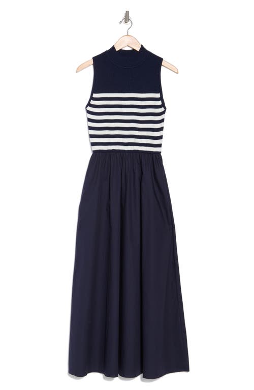 By Design Country Club Sleeveless Mixed Media Maxi Dress In Pitch Navy/white Stripe