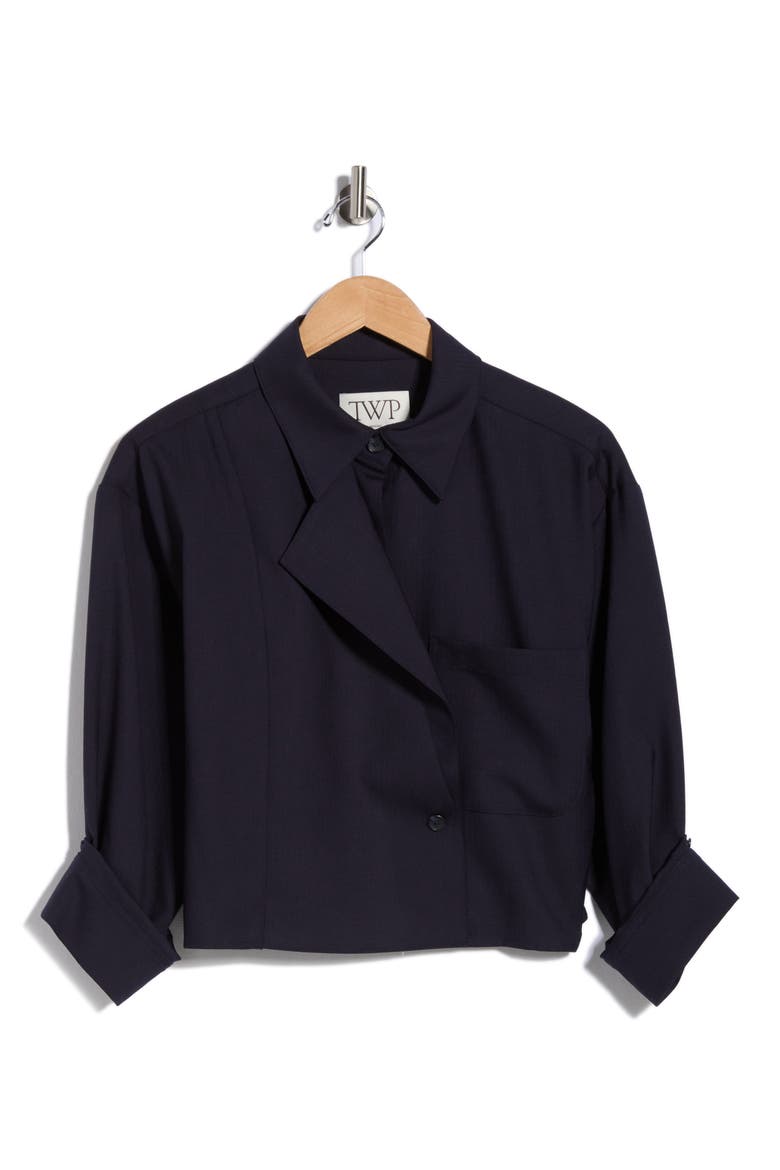 Next Chapter Wool Blend Crop Button-Up Shirt, Alternate, color, MIDNIGHT