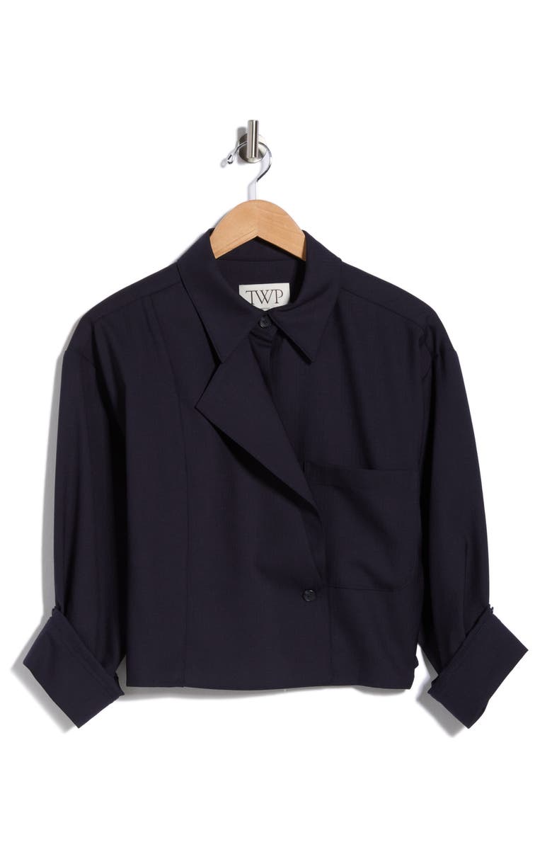 TWP Next Chapter Wool Blend Crop Button-Up Shirt, Main, color, Midnight