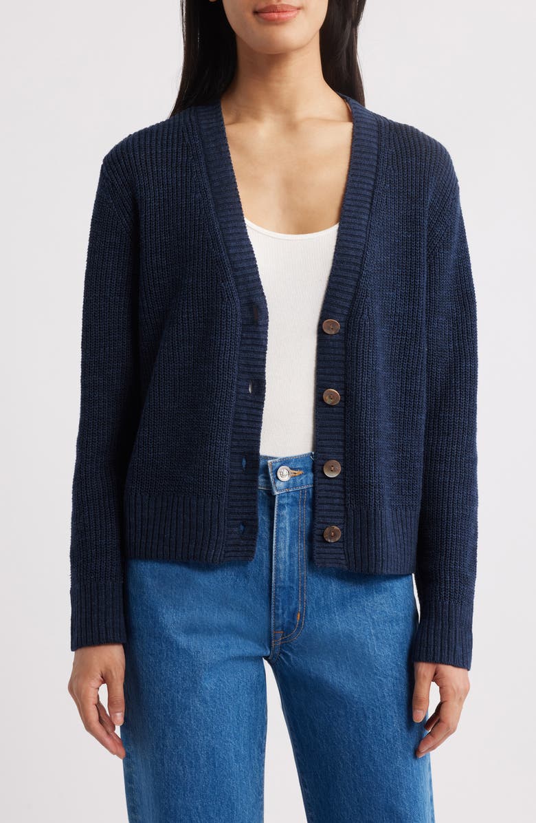 Faherty Miramar Linen & Cotton Cardigan, Main, color, Navy Blazer