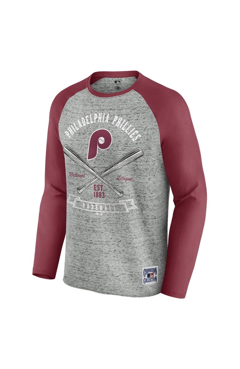 Darius Rucker Collection by Fanatics Men's Darius Rucker Collection by Fanatics Heather Gray Philadelphia Phillies Raw Edge Raglan Long Sleeve Baseball T-Shirt, Alternate, color, Heather Gray