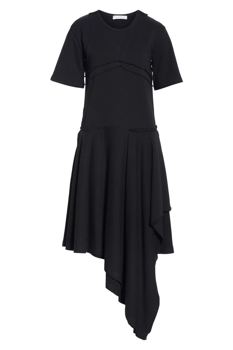 Raw Edge Asymmetrical T-Shirt Dress, Alternate, color, BLACK