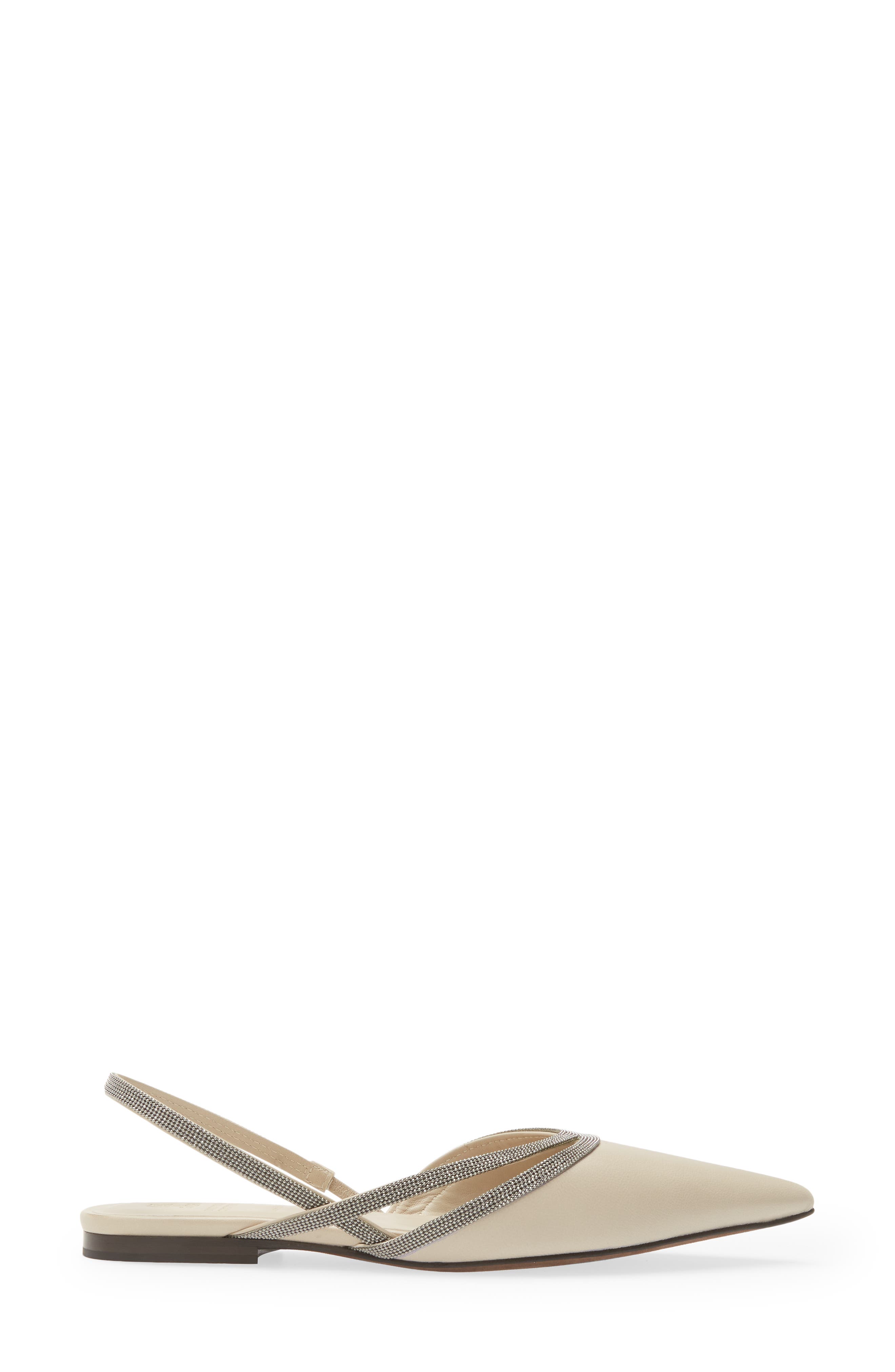 Brunello Cucinelli Monili Trim Pointed Toe Slingback Flat, Alternate, color, 