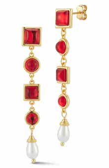CZ & Faux Pearl Vintage Drop Earrings