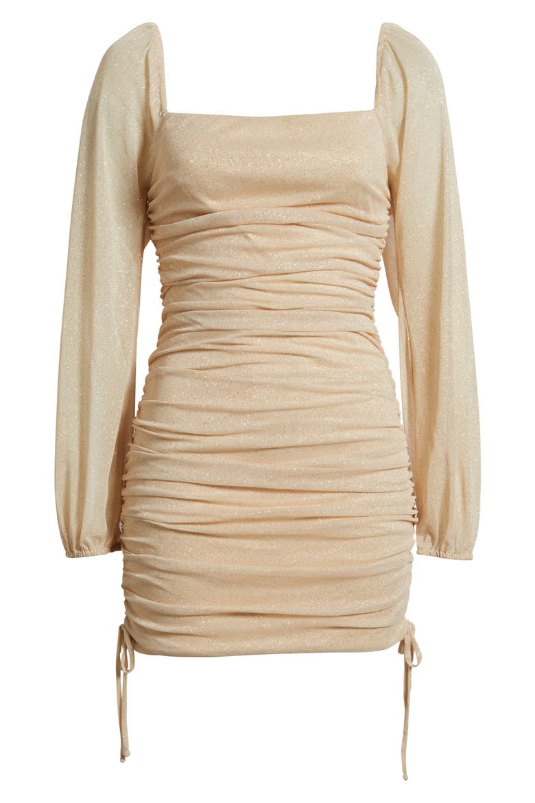 Ruched Glitter Long Sleeve Minidress, Alternate, color, CHAMPAGNE