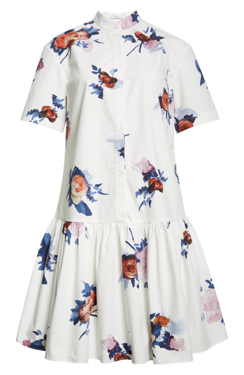 Erdem Short Sleeve Cotton Poplin Mini Shirtdress, Alternate, color, Painted Rose Bouquet White