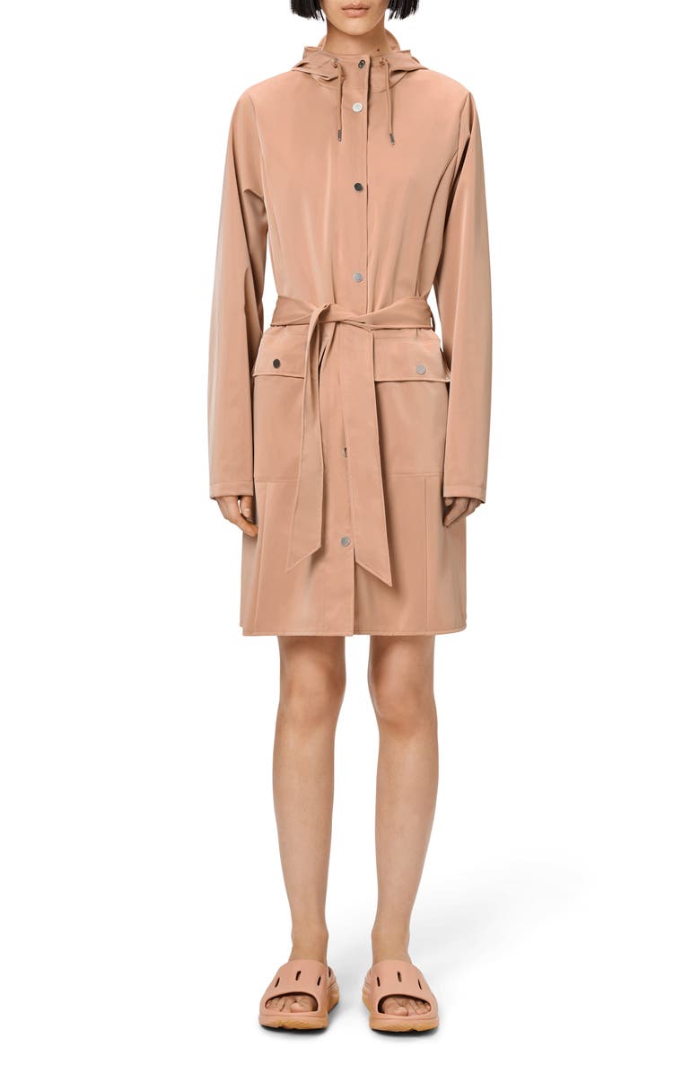 Rains Curve Waterproof Belted Jacket, Main, color, Coy