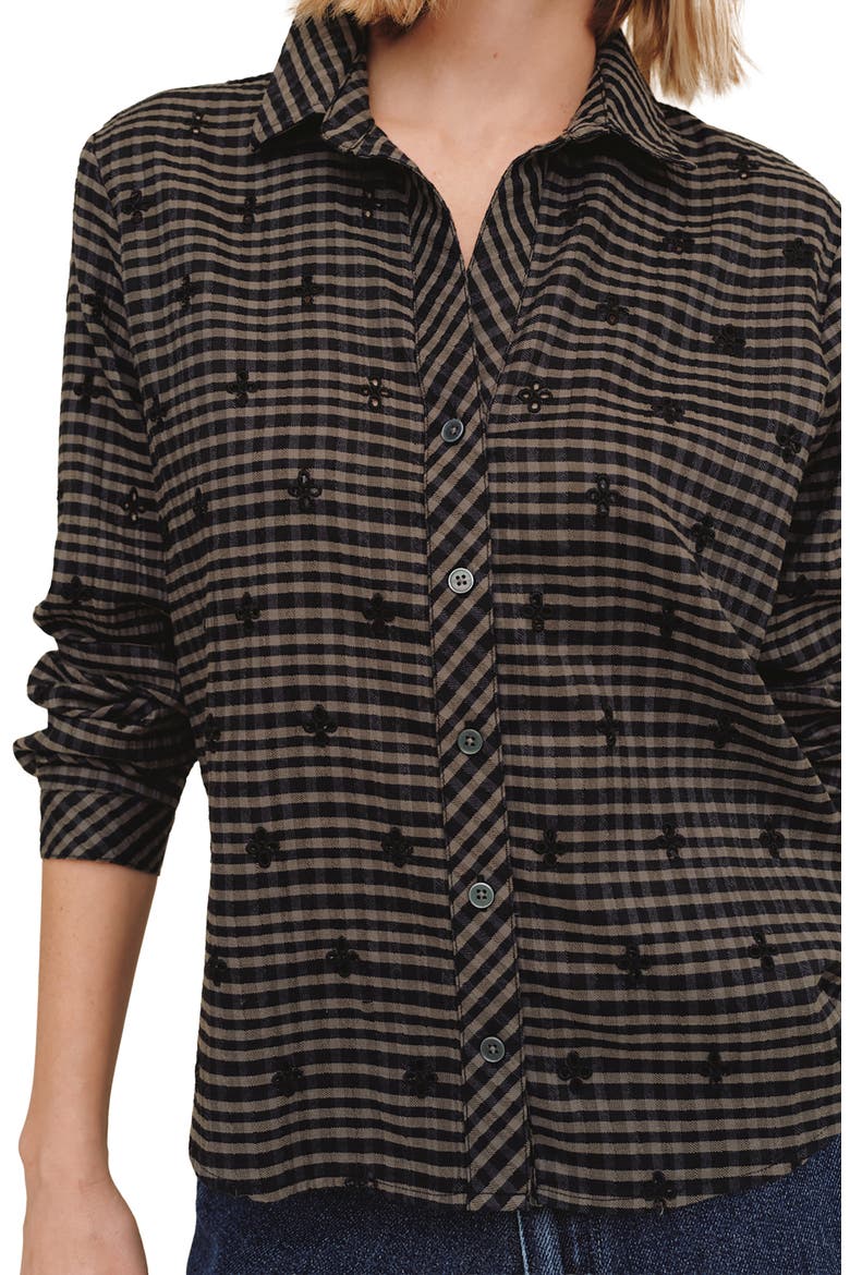 Eyelet Gingham Shirt, Alternate, color, BLACK/ OLIVE GINGHAM