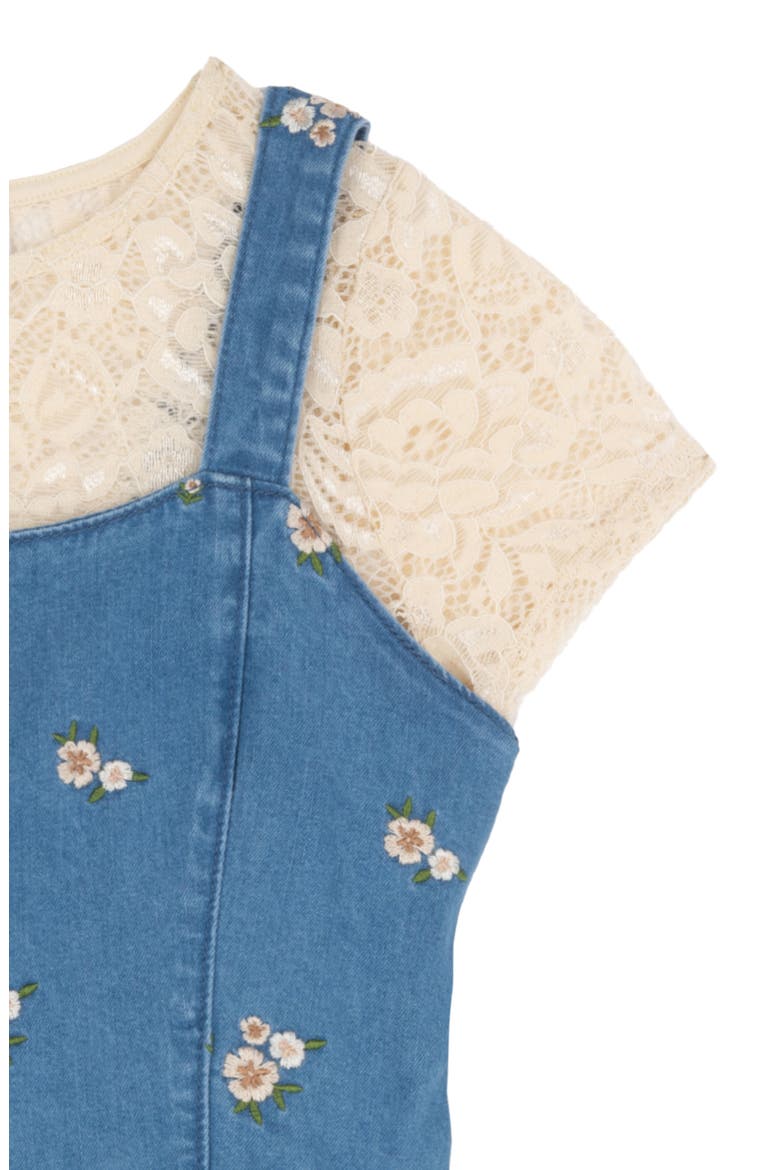 Kids' Lace Top & Embroidered Denim Dress Set, Alternate, color, TAUPE