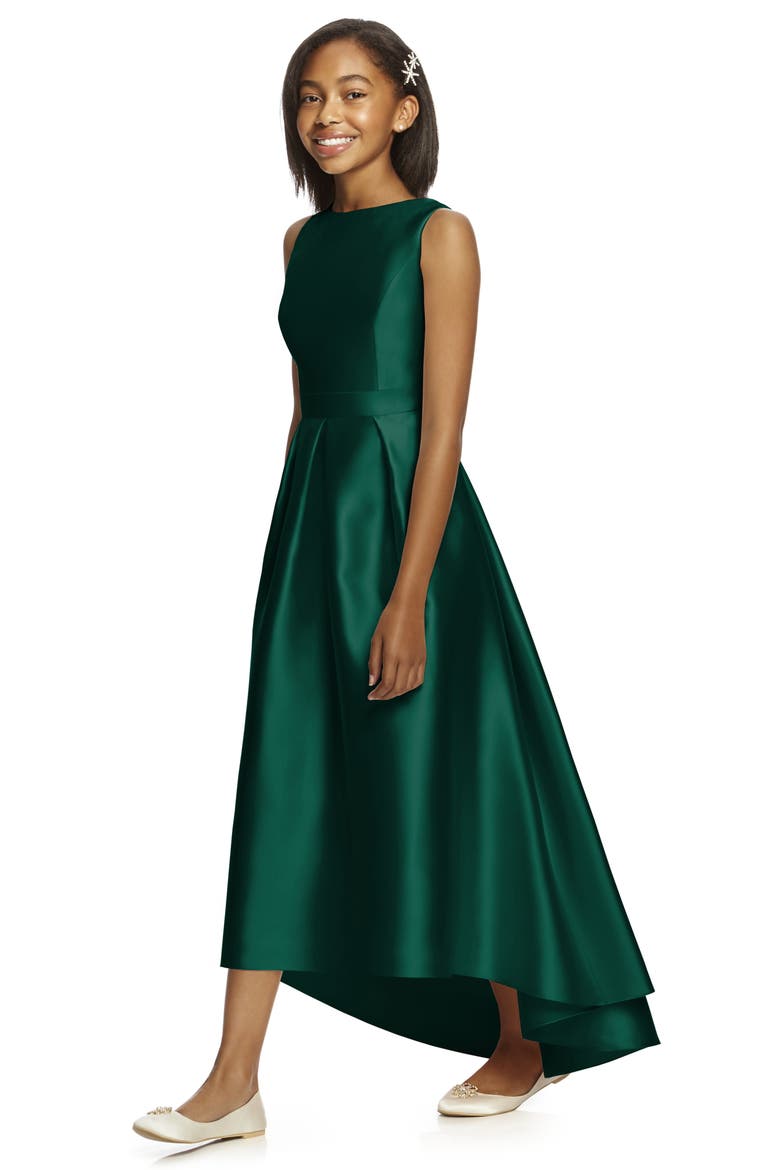 High/Low Junior Bridesmaid Dress, Alternate, color, HUNTER