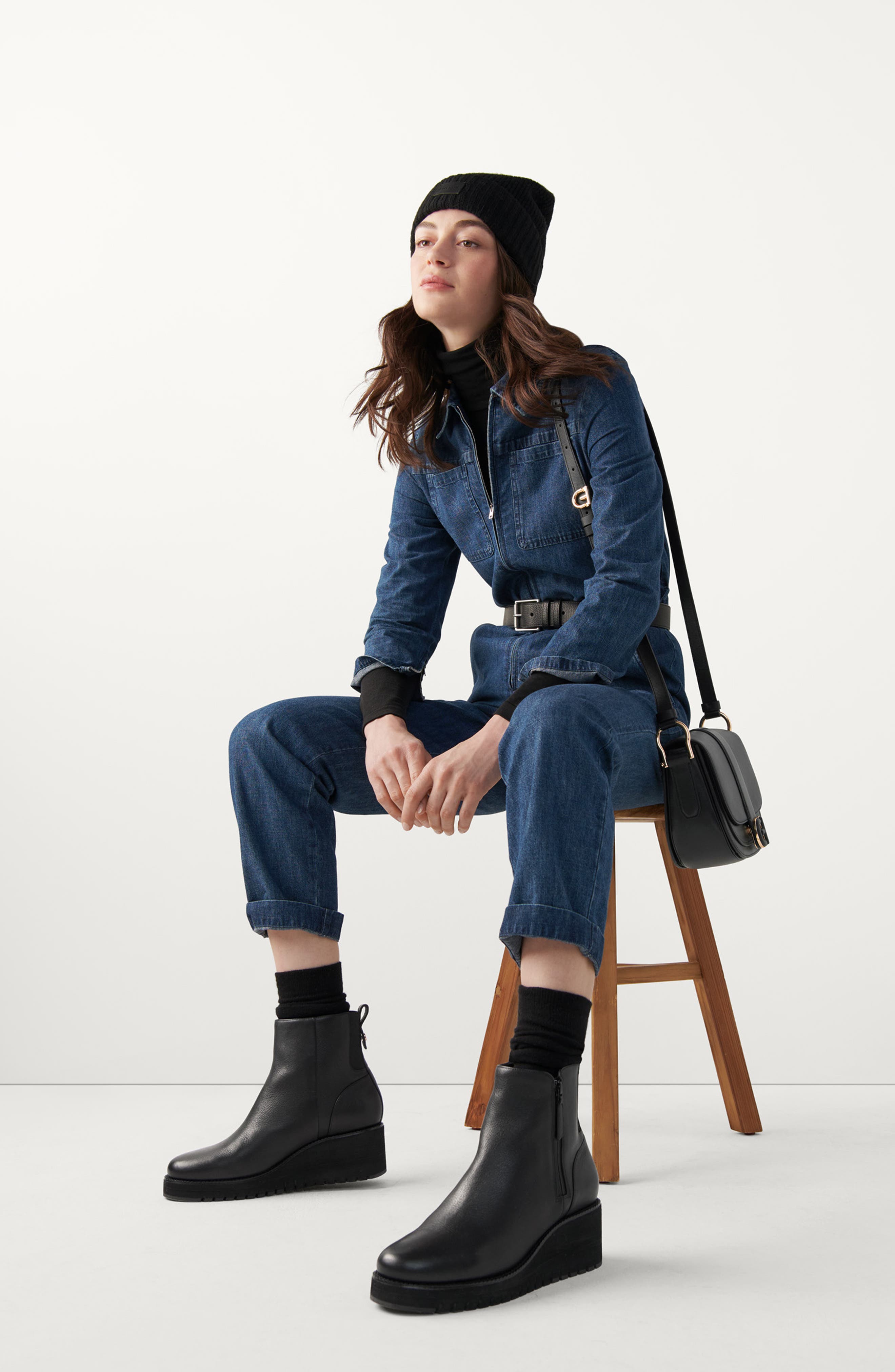 Cole Haan ZeroGrand City Waterproof Wedge Bootie, Alternate, color, Black/ Black Wp