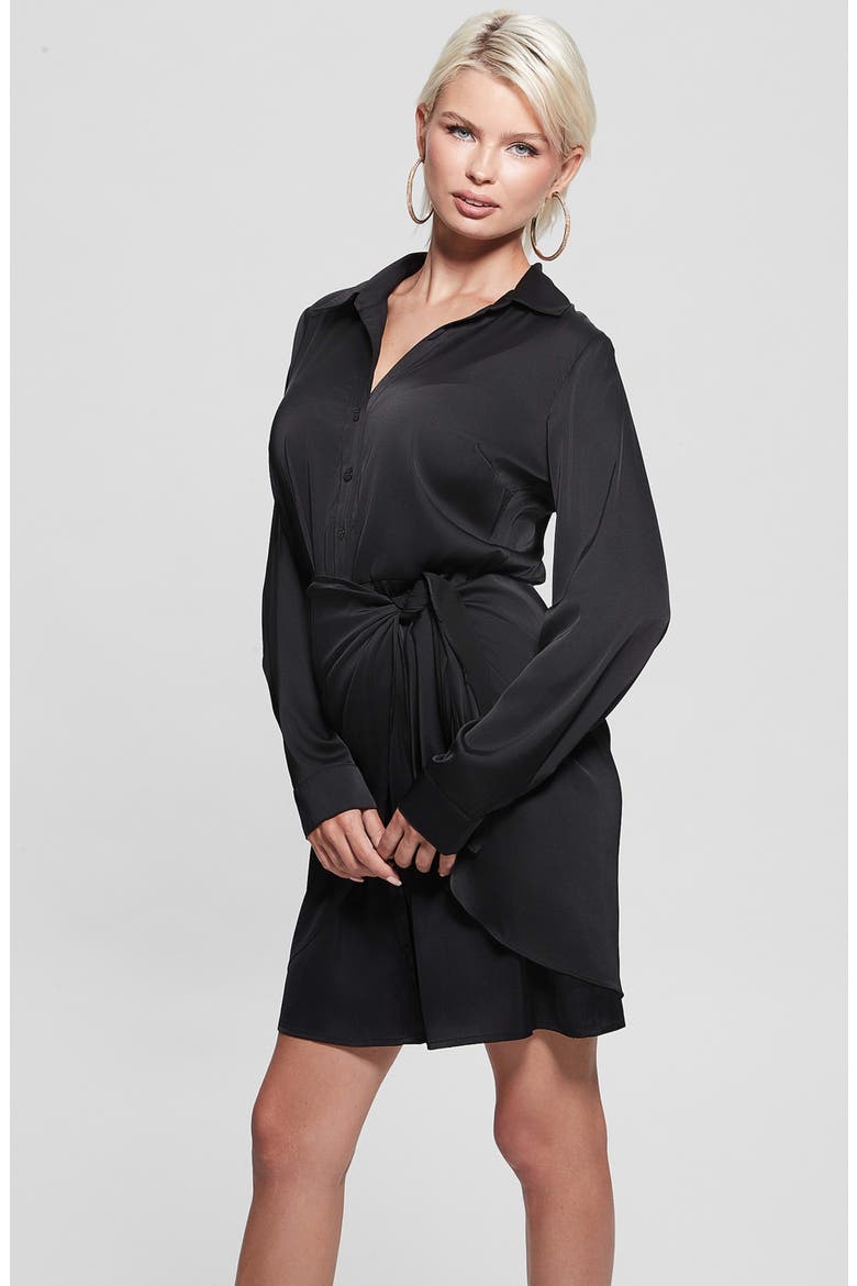 Alya Long Sleeve Mini Shirtdress, Alternate, color, JET BLACK