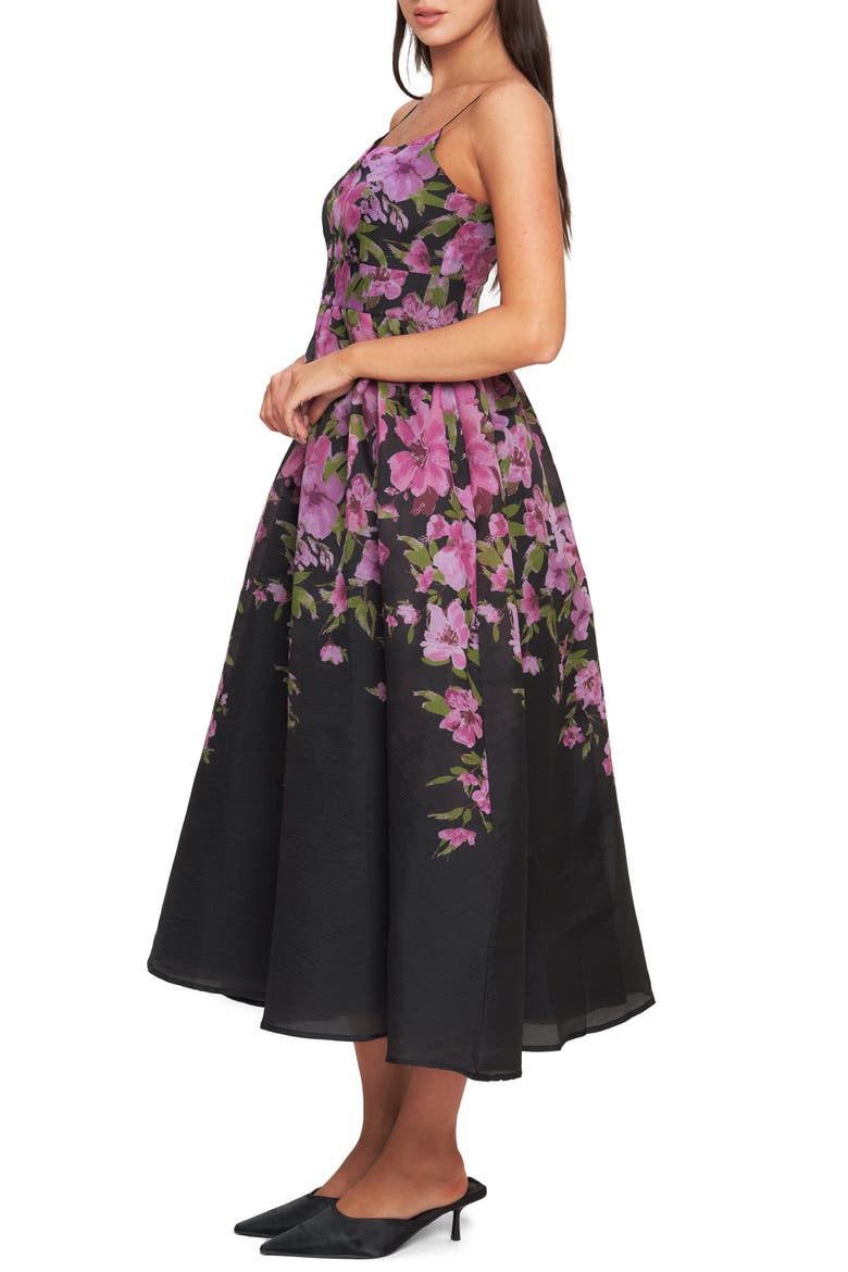 Floral Print Sleeveless Midi Dress, Alternate, color, BLACK
