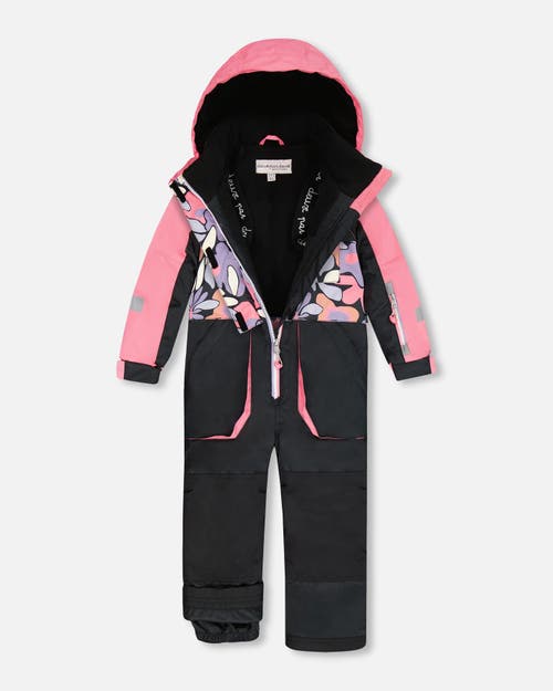 Deux Par Deux One-piece Play Snowsuit Retro Flower In Black