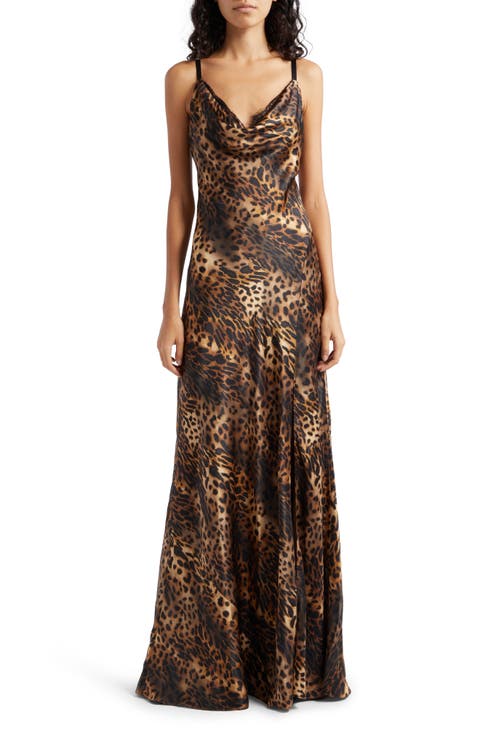 Venice Animal Cowl Neck Silk Gown