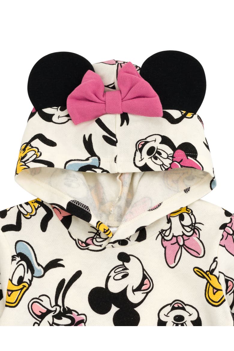 Mickey Mouse & Friends Fleece Hooded Sweatshirt, Alternate, color, Ivory Mickey Friends