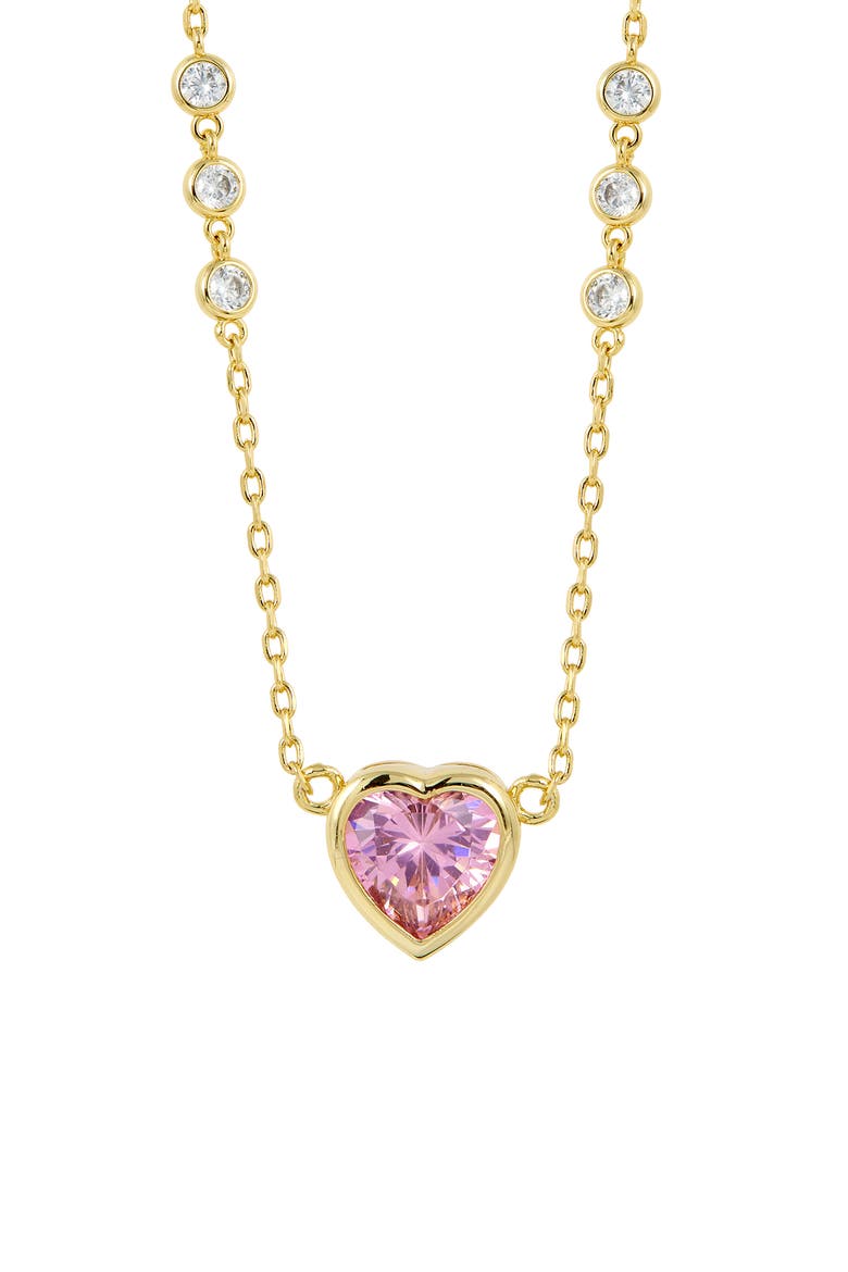Bezel Set CZ Heart Pendant Necklace, Main, color, YELLOW