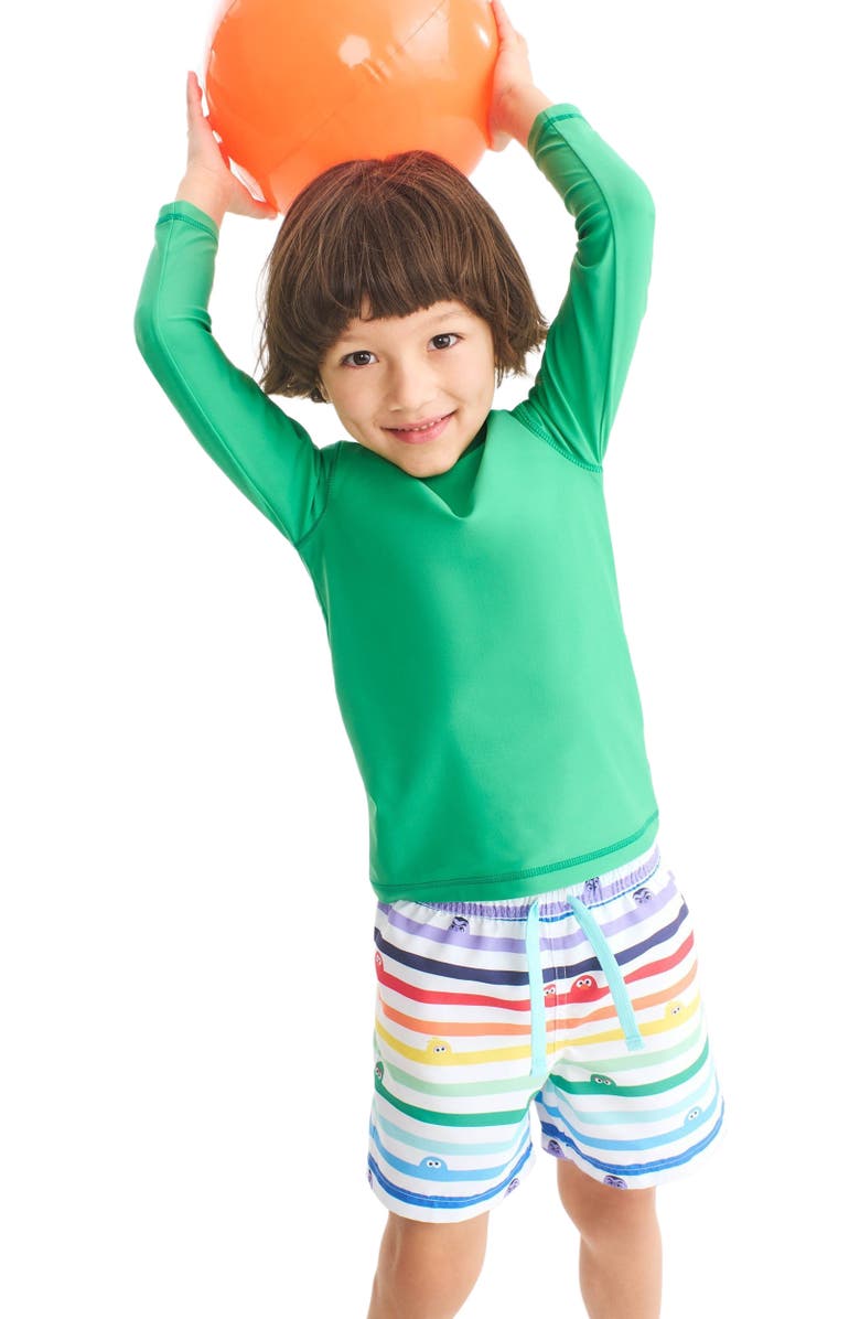 Primary Kids Sesame Street Swim Trunk, Alternate, color, White Sesame Street Stripes