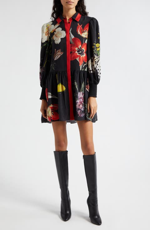 Bertha Floral Print Ruffle Shirtdress