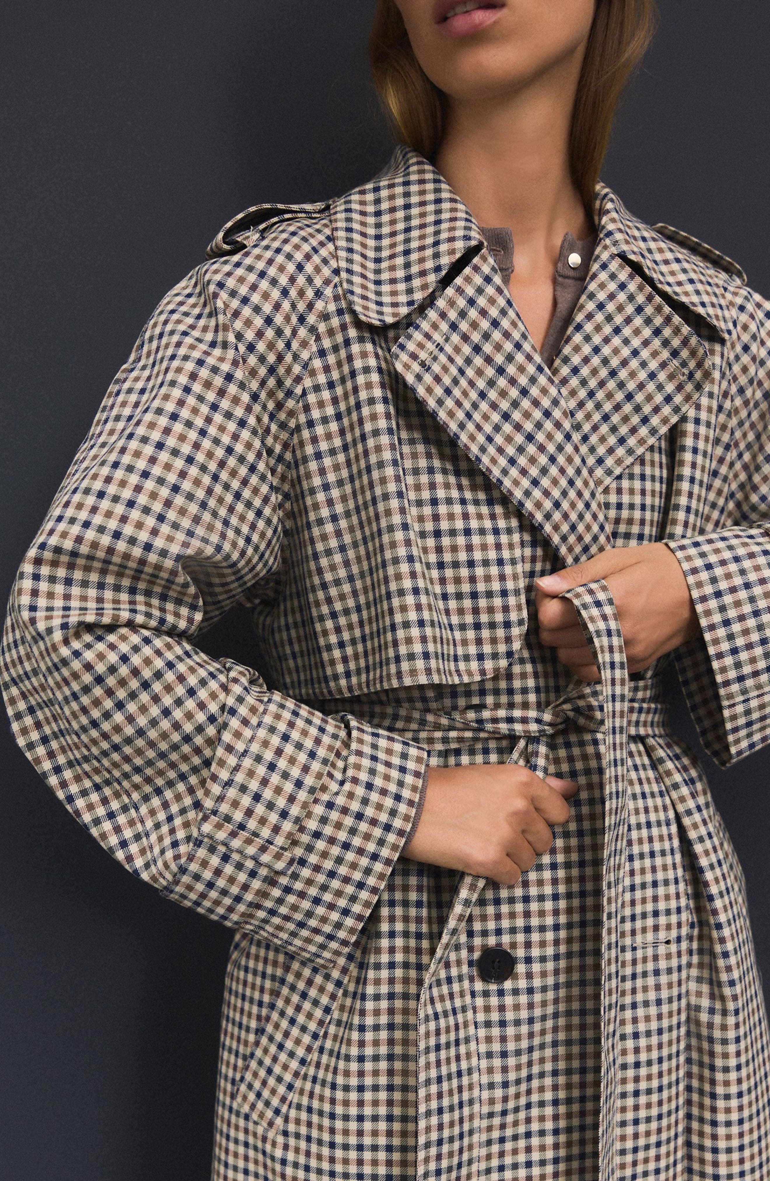 Check Double Breasted Trench Coat (Women) | Nordstrom