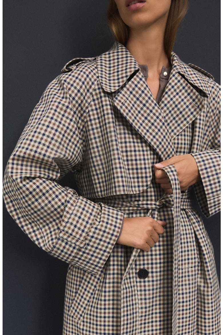 Check Double Breasted Trench Coat, Alternate, color, CHECK