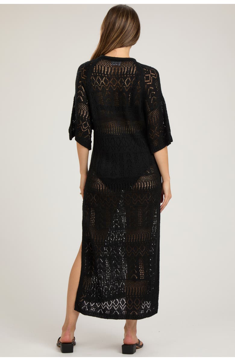 PinkBlush Open Knit Front Tie Side Slit Midi Swim Cover Up, Alternate, color, Black