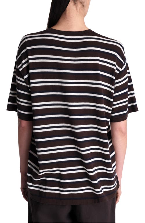 Twp Stripe Oversized Cotton & Silk T-shirt In Midnight/ivory/chocolate