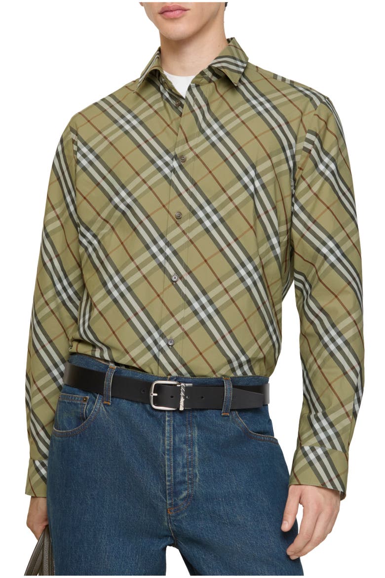 Regular Fit Check Cotton Shirt, Alternate, color, Leaf green