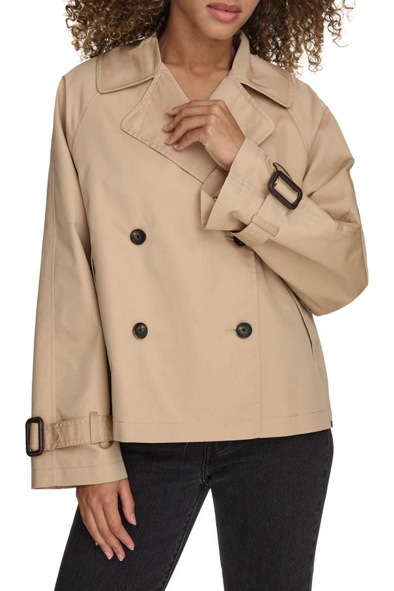 Water Resistant Short Cotton Trench Coat, Main, color, KHAKI