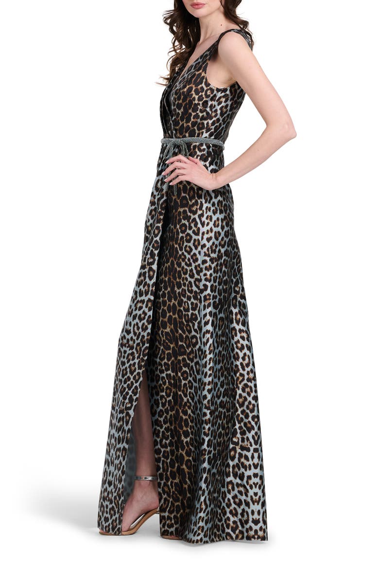 Animal Pleated Taffeta Gown, Alternate, color, BLUE MULTI
