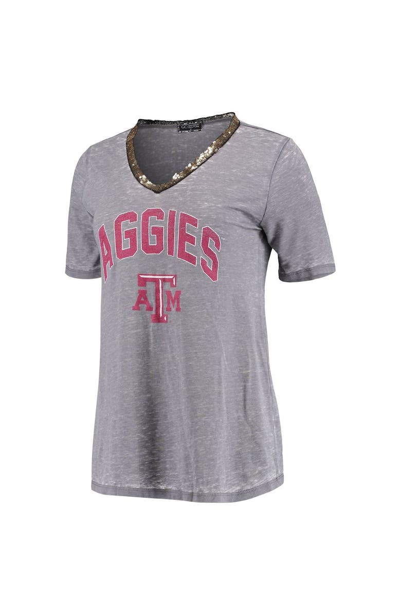 GAMEDAY COUTURE Women's Gray Texas A&M Aggies Sparkle Now Snow Wash Sequin Burnout V-Neck T-Shirt, Alternate, color,