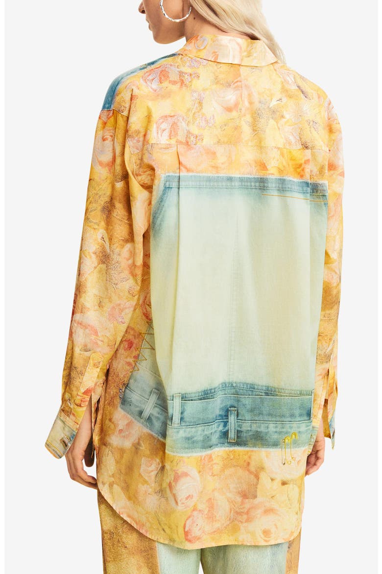 Mixed Media Button-Up Shirt, Alternate, color, MEDIUM BEIGE